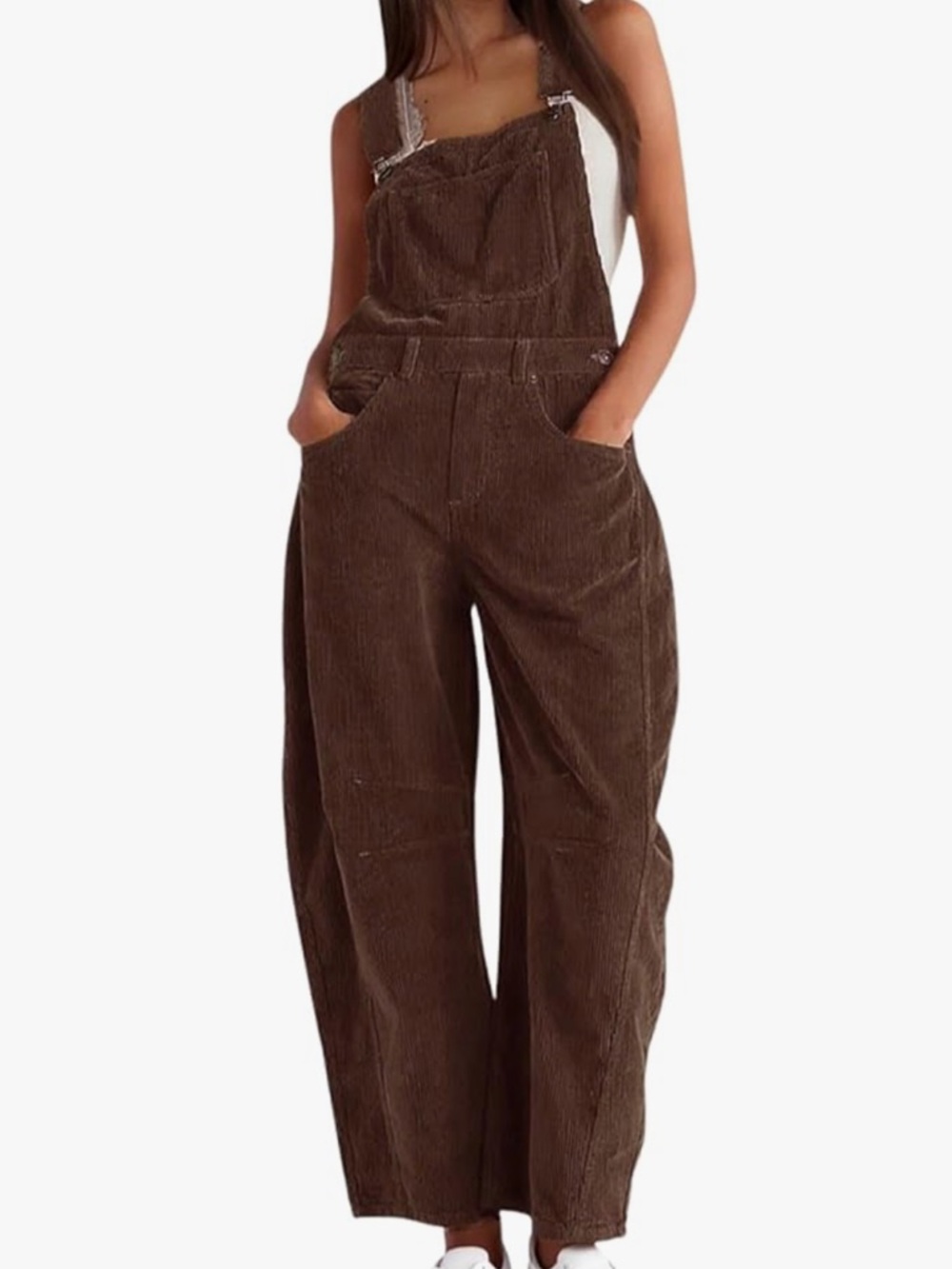 Brown Corduroy Barrel Overalls